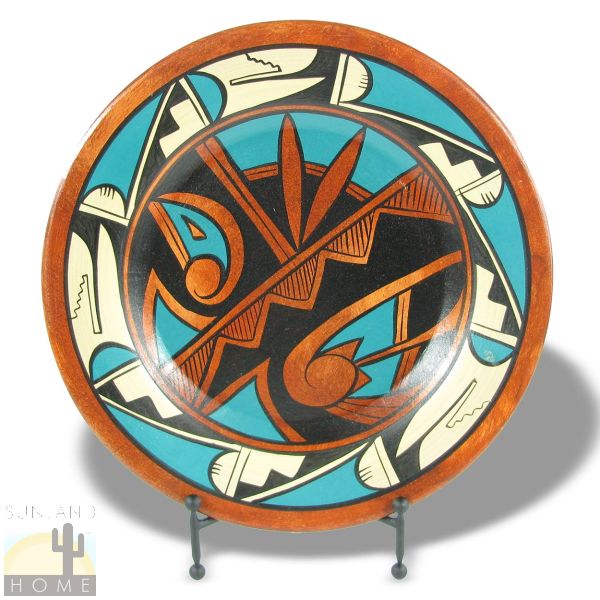 161280-144 - One-of-a-Kind Painted 16.5in Decorative Southwest Plate - Feathers Design