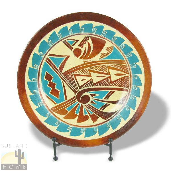 161280-148 - One-of-a-Kind Painted 16.5in Decorative Southwest Plate - Feathers Design