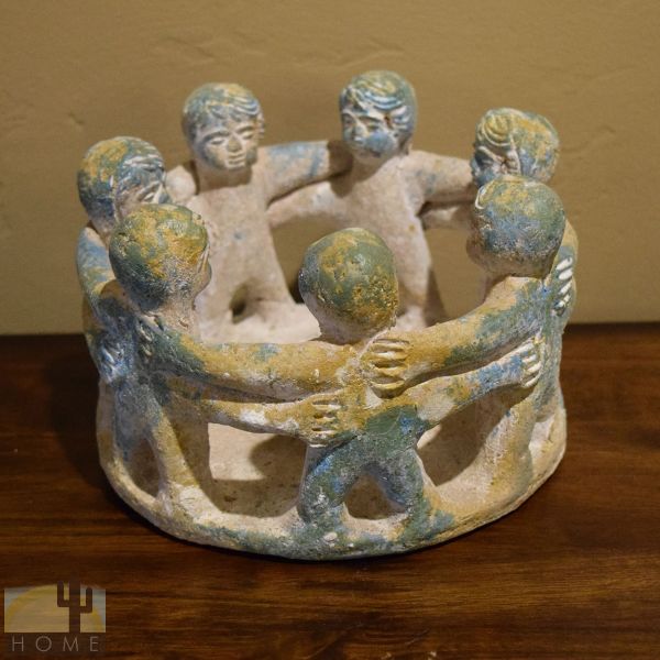 161327 - 5in Tall Mini Circle of Friends Candle Holder - 7 People - Teal and Gold Whitewash