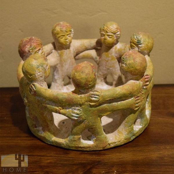 161328 - 5in Tall Mini Circle of Friends Candle Holder - 7 People - Gold with Green and Red
