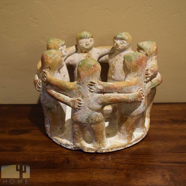 161356 - 7in Tall Large Circle of Friends Candle Holder - 7 People - Green-Red-Gold Pastel