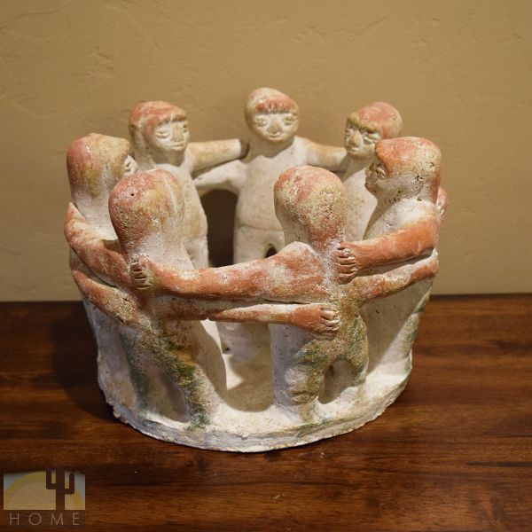 161357 - 7in Tall Large Circle of Friends Candle Holder - 7 People - Green-Red-Gold Layers