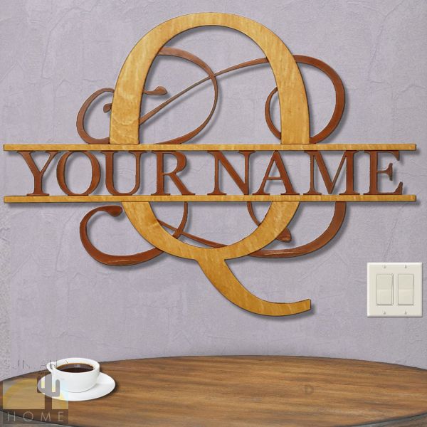 16217 - Q Gold on Rust Monogrammed Letter Wood and Metal Wall Art - Choose 11.5 to 35.5in