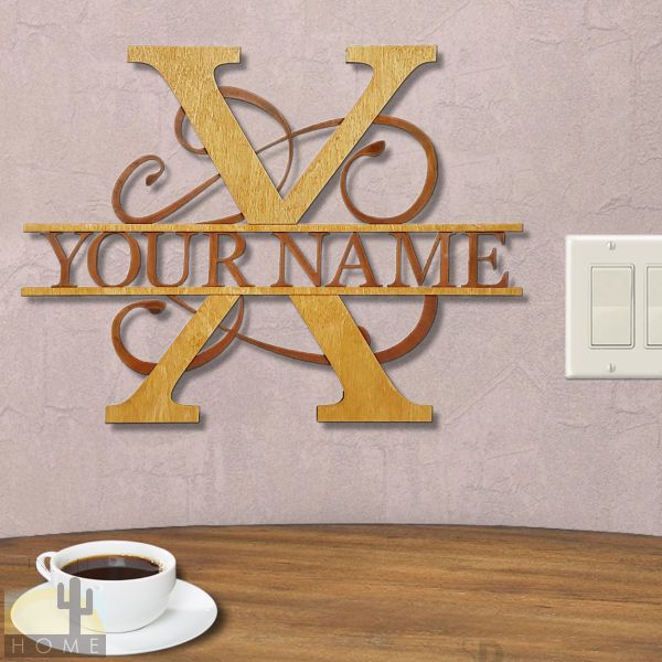 16224 - X Gold on Rust Monogrammed Letter Wood and Metal Wall Art - Choose 11.5 to 35.5in