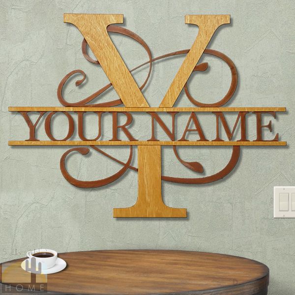 16225 - Y Gold on Rust Monogrammed Letter Wood and Metal Wall Art - Choose 11.5 to 35.5in