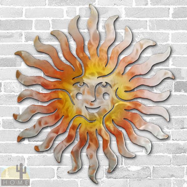 165085 - 36in Jumbo Spritely Sun Face Crooks Designs Floating Metal Wall Art in Sunset Finish