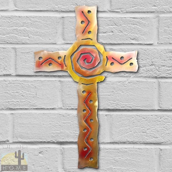165091 - 12in Spiral Cross 3D Southwest Metal Wall Art in Sunset Finish