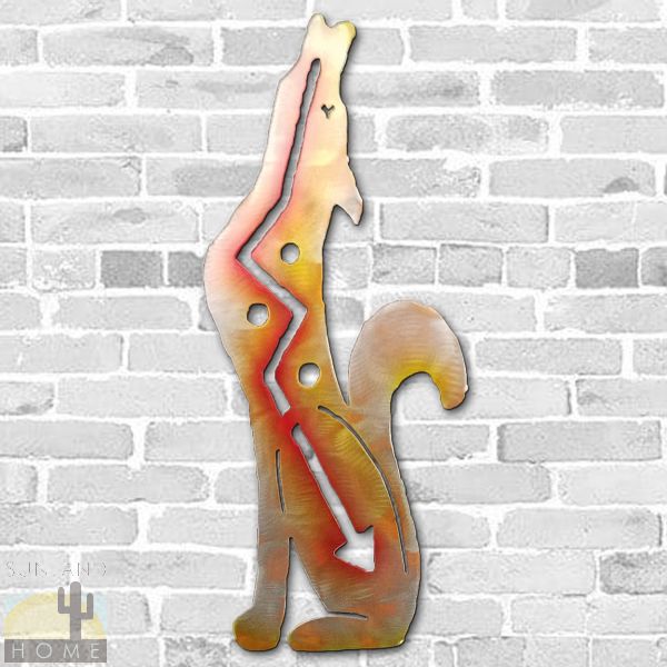165145 - 36in Jumbo Coyote Howling Left Crooks Designs Floating Metal Wall Art in Sunset Finish