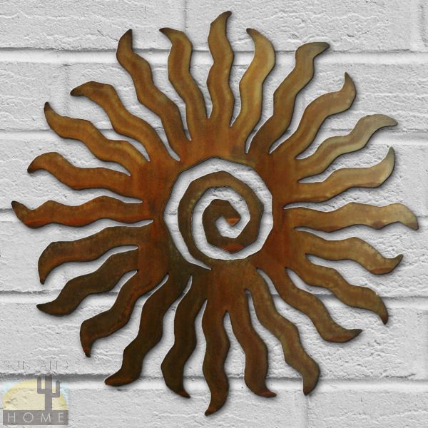 165161 - 12in 24-Ray Sunburst 3D Southwest Metal Wall Art in Rust Finish