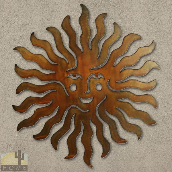 165233 - 24in Spritely Sun Face 3D Southwest Metal Wall Art in Rust Finish