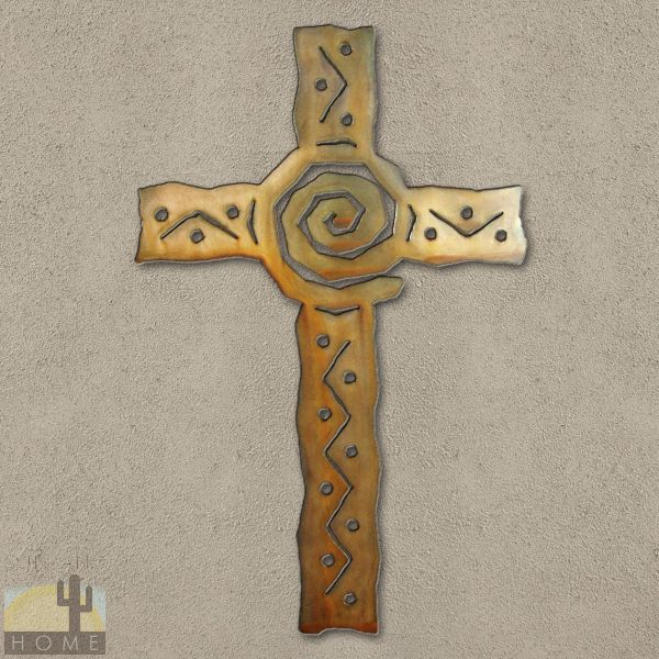 165243 - 24in Spiral Cross 3D Southwest Metal Wall Art in Rust Finish