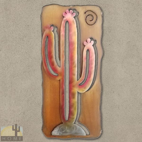 165403 - 27in Saguaro Cactus Panel 3D Southwest Metal Wall Art - Sunset
