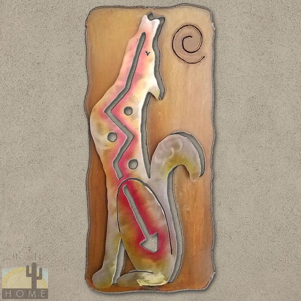 165443 - 27in Coyote Facing Left Panel 3D Southwest Metal Wall Art - Sunset