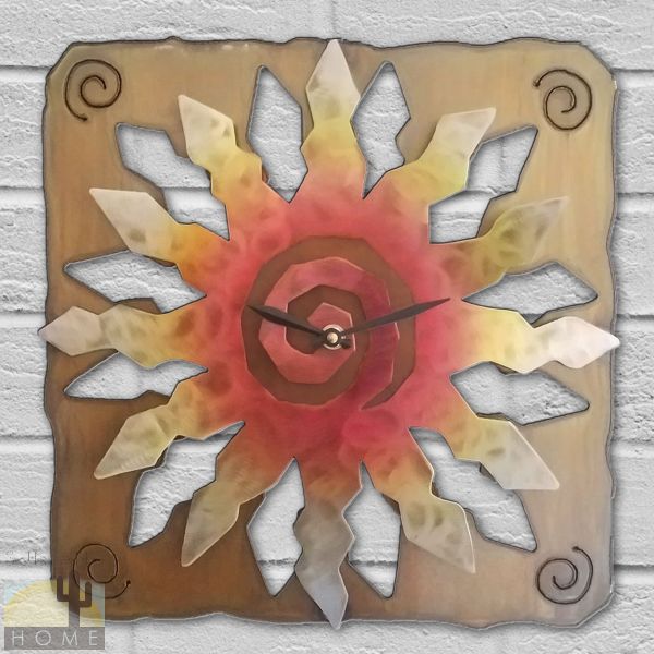 165754 - 13in Southwest Decor Sunburst Metal Wall Clock in Sunset Finish