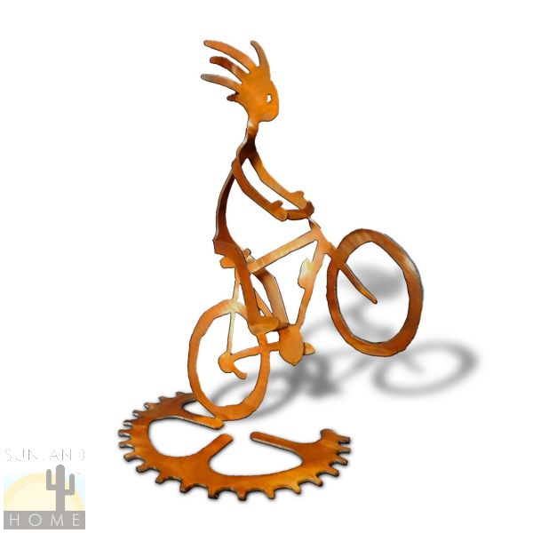 165805 - 10in Mr. Wheelie Kokopelli Boy Bike Rider Metal Sculpture