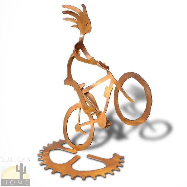 165808 - 14in Ms. Wheelie Kokopelli Girl Bike Rider Metal Sculpture