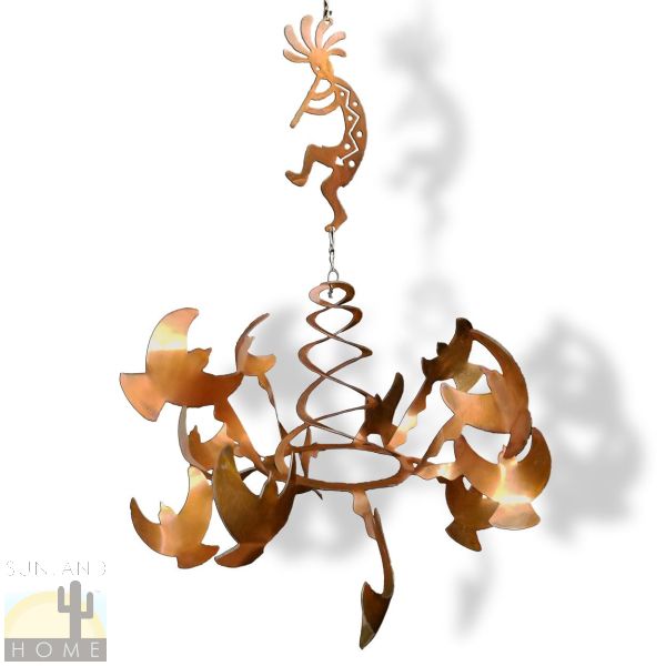 165811 - 16in Kokopelli with Birds Rustic Metal Wind Sculpture