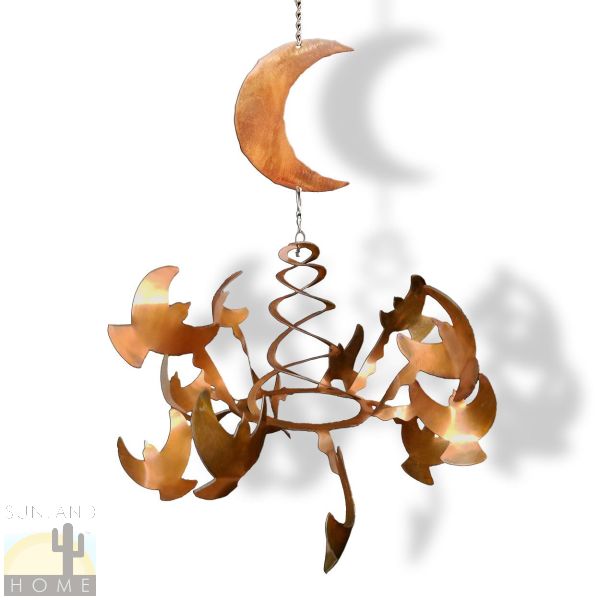 165812 - 16in Moon with Birds Rustic Metal Wind Sculpture