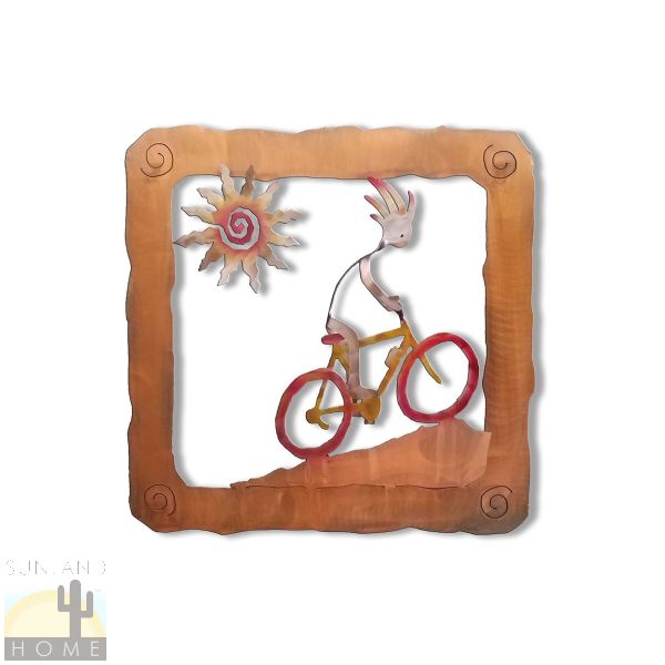 165845 - 13in Square Kokopelli Cyclist Colorful Metal Wall Art