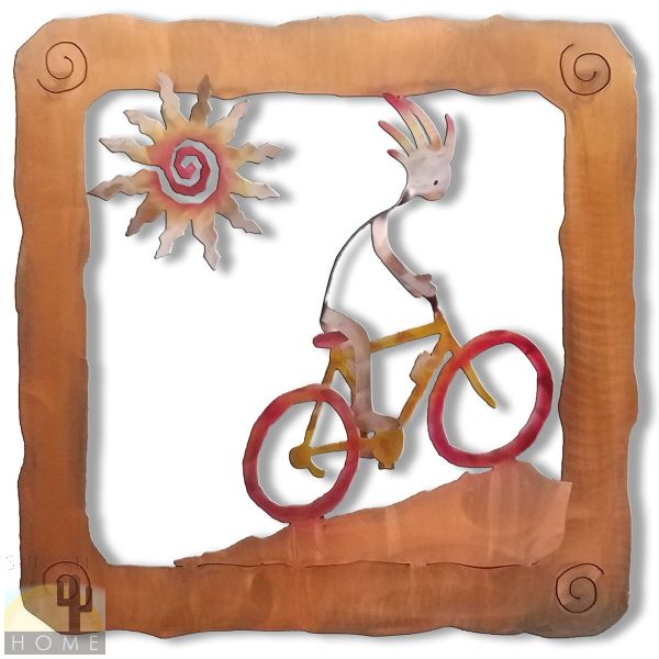 165846 - 20in Square Kokopelli Cyclist Colorful Metal Wall Art