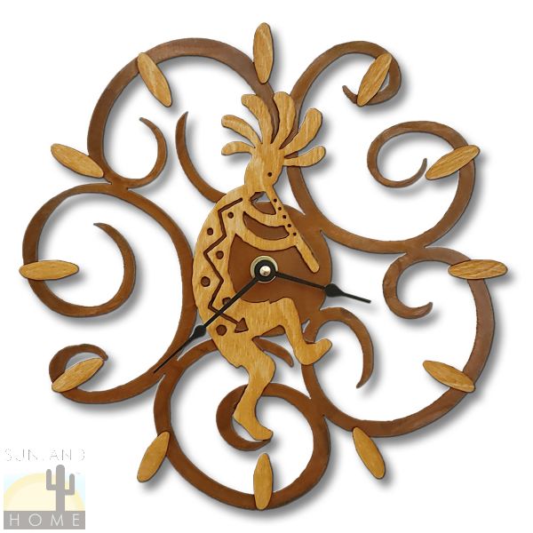 16633 - Dancing Kokopelli Gold on Rust Wood and Metal Wall Clock - Choose 11.5 or 17.5in