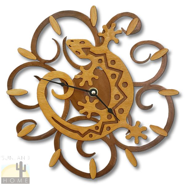 16638 - C-Gecko Gold on Rust Wood and Metal Wall Clock - Choose 11.5 or 17.5in