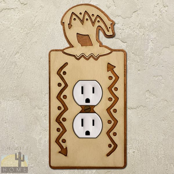 167010 - Southwest Bear Wood and Metal Single Outlet Cover in Natural Birch Finish