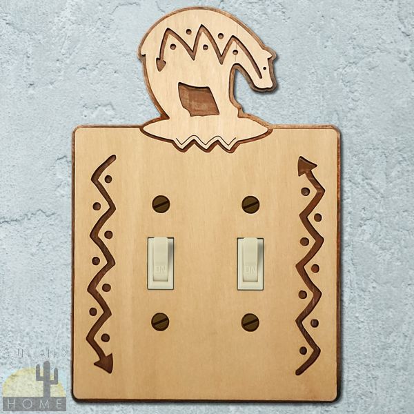 167012S - Southwest Bear Wood and Metal Double Standard Switch Plate in Natural Birch Finish