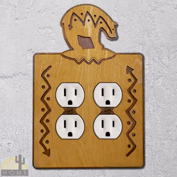 167025 - Southwest Bear Wood and Metal Double Outlet Cover in Golden Sienna Finish