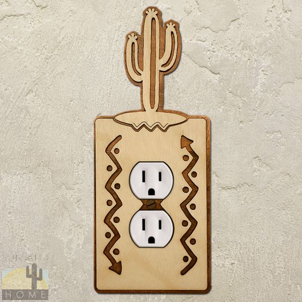 167110 - Saguaro Cactus Wood and Metal Single Outlet Cover in Natural Birch Finish