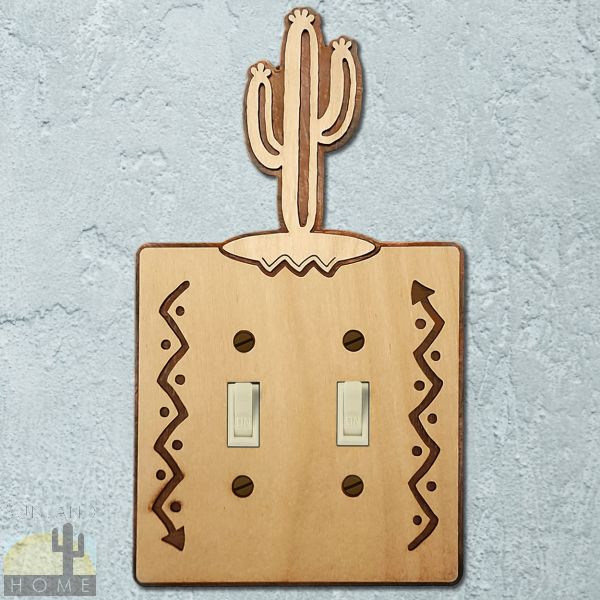 167112S - Saguaro Cactus Wood and Metal Double Standard Switch Plate in Natural Birch Finish