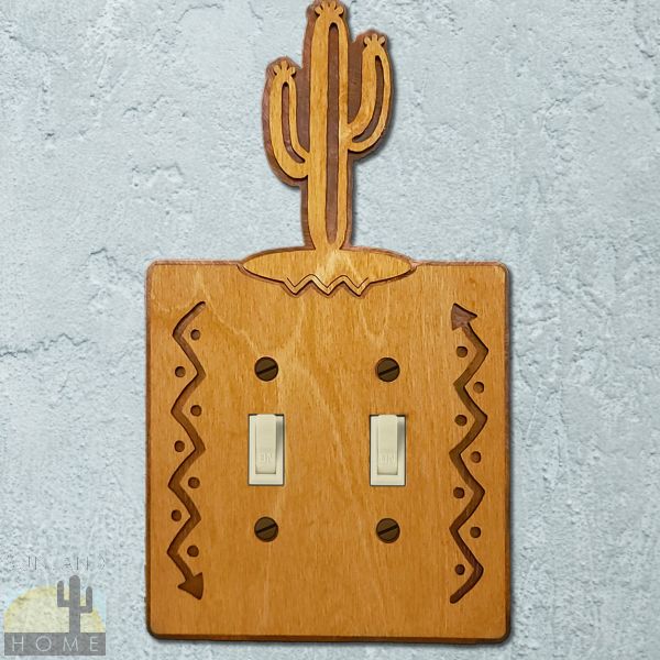 167122S - Saguaro Cactus Wood and Metal Double Standard Switch Plate in Golden Sienna Finish