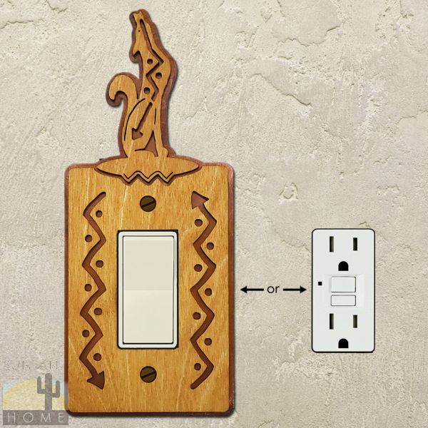 167221R - Coyote Wood and Metal Single Rocker Switch Plate in Golden Sienna Finish