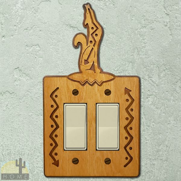 167222R - Coyote Wood and Metal Double Rocker Switch Plate in Golden Sienna Finish