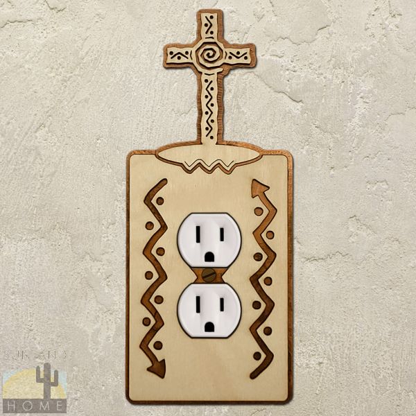 167310 - Southwest Cross Wood and Metal Single Outlet Cover in Natural Birch Finish