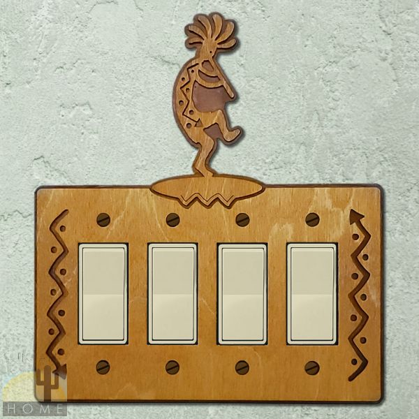 167624R - Flute Kokopelli Wood and Metal Quad Rocker Switch Plate in Golden Sienna Finish