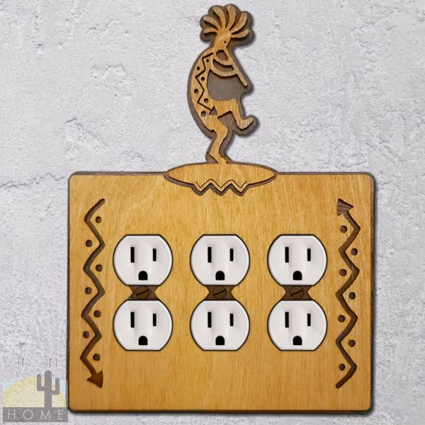 167626 - Flute Kokopelli Wood and Metal Triple Outlet Cover in Golden Sienna Finish