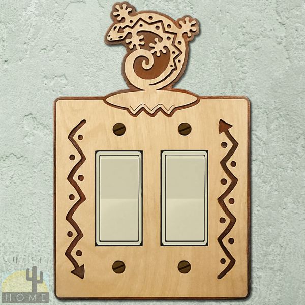 167912R - Lizard C-Shaped Wood and Metal Double Rocker Switch Plate in Natural Birch Finish
