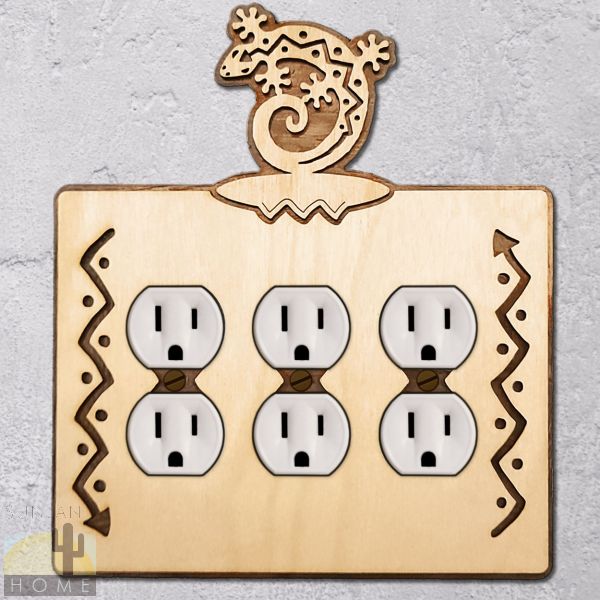 167916 - Lizard C-Shaped Wood and Metal Triple Outlet Cover in Natural Birch Finish