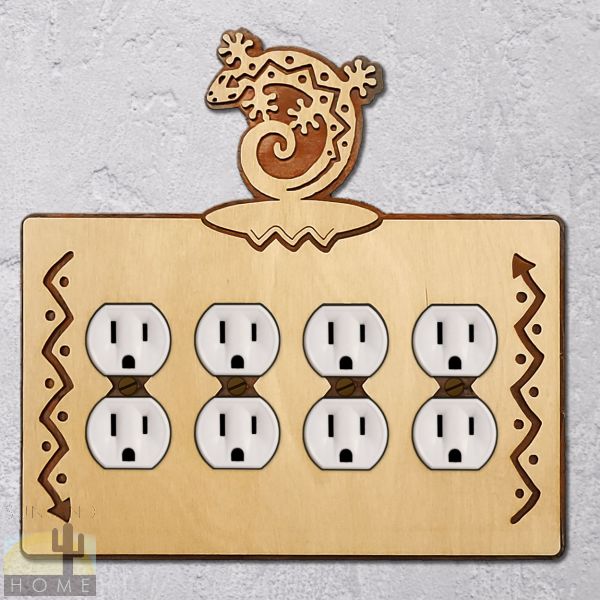 167917 - Lizard C-Shaped Wood and Metal Quad Outlet Cover in Natural Birch Finish