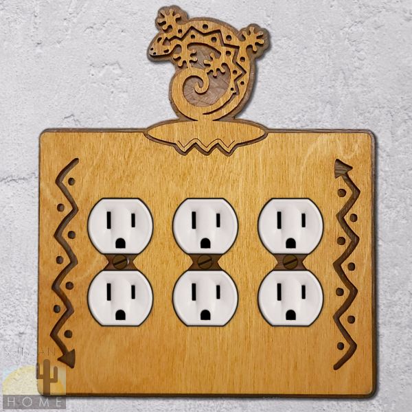 167926 - Lizard C-Shaped Wood and Metal Triple Outlet Cover in Golden Sienna Finish