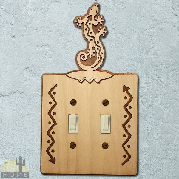 168012S - Lizard S-Shaped Wood and Metal Double Standard Switch Plate in Natural Birch Finish