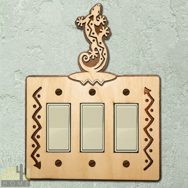 168013R - Lizard S-Shaped Wood and Metal Triple Rocker Switch Plate in Natural Birch Finish