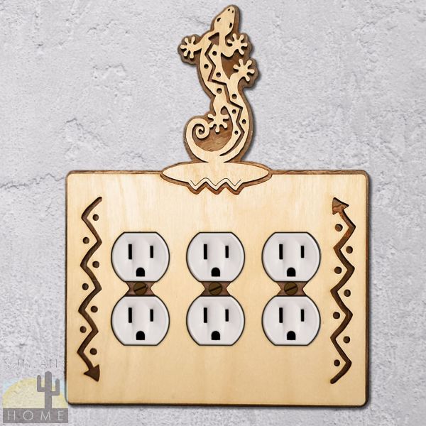 168016 - Lizard S-Shaped Wood and Metal Triple Outlet Cover in Natural Birch Finish