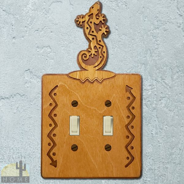 168022S - Lizard S-Shaped Wood and Metal Double Standard Switch Plate in Golden Sienna Finish