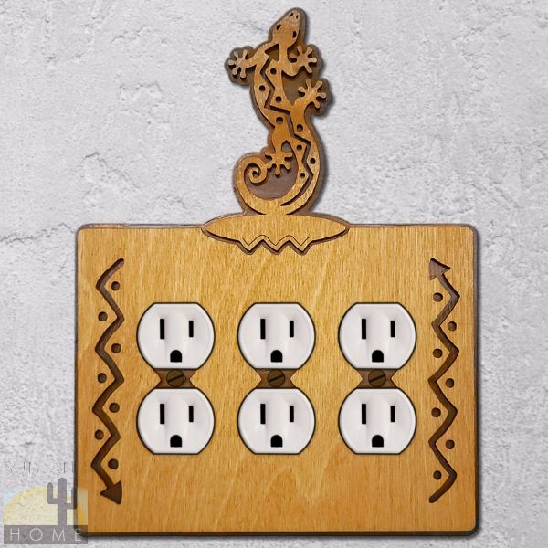 168026 - Lizard S-Shaped Wood and Metal Triple Outlet Cover in Golden Sienna Finish
