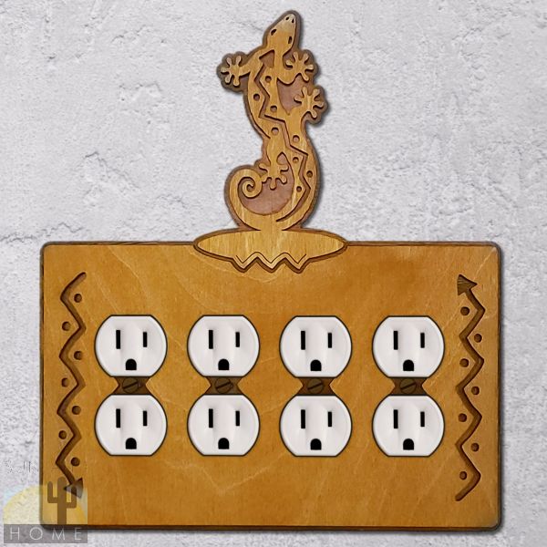 168027 - Lizard S-Shaped Wood and Metal Quad Outlet Cover in Golden Sienna Finish