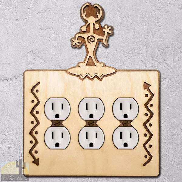 168116 - Moab Man Wood and Metal Triple Outlet Cover in Natural Birch Finish