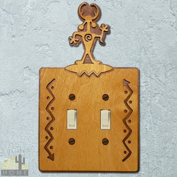 168122S - Moab Man Wood and Metal Double Standard Switch Plate in Golden Sienna Finish