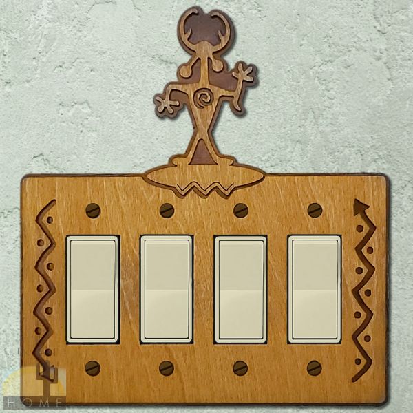 168124R - Moab Man Wood and Metal Quad Rocker Switch Plate in Golden Sienna Finish